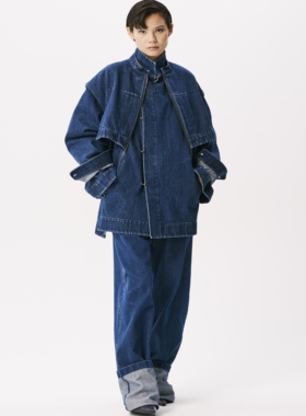 Samuelguiyang | 25早秋蓝色宽翻边牛仔裤