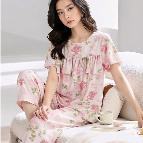 花丛小妖女棉绸时尚睡衣薄款