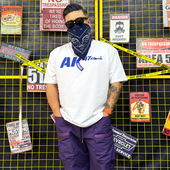 250g蓝白色印花男士 宽松大码 半袖 核爆炸潮牌AK47夏季 短袖 全棉T恤