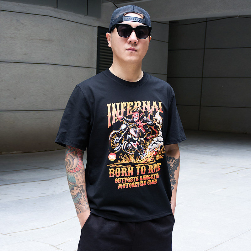 DW硬汉潮牌魔鬼骑士大码短袖T恤