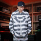 核爆炸潮牌黑白条纹纯狱风囚服宽松大码 衬衫 休闲机车工装 衬衣长袖