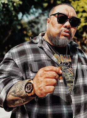 核爆炸美式经典西海岸机车风格大码衬衣奇卡诺长袖黑白格子衬衫男