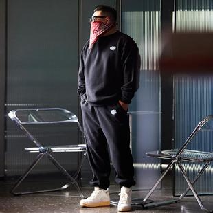 核爆炸大码男装冬季保暖刺绣加绒卫衣卫裤美式休闲嘻哈运动套装男