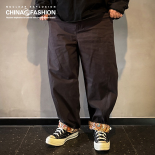 潮牌秋冬牛仔长裤 NE核爆炸大码 男直筒宽松休闲裤 腰果花弯刀裤 男装
