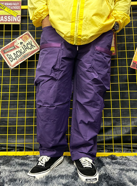 核爆炸美式街头嘻哈多袋男女潮牌紫色宽松直筒机能户外休闲长裤子