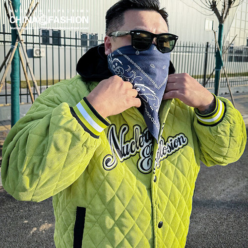 核爆炸嫩绿色棉服棒球服夹克