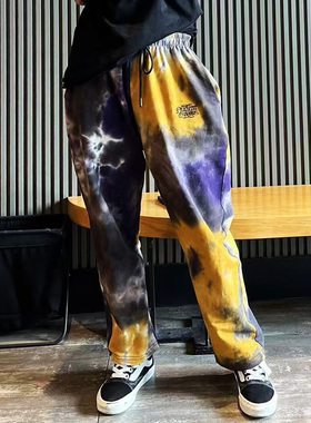 核爆炸雷鬼扎染春秋街头多巴胺宽松大码哈伦灯笼裤薄棉休闲长裤