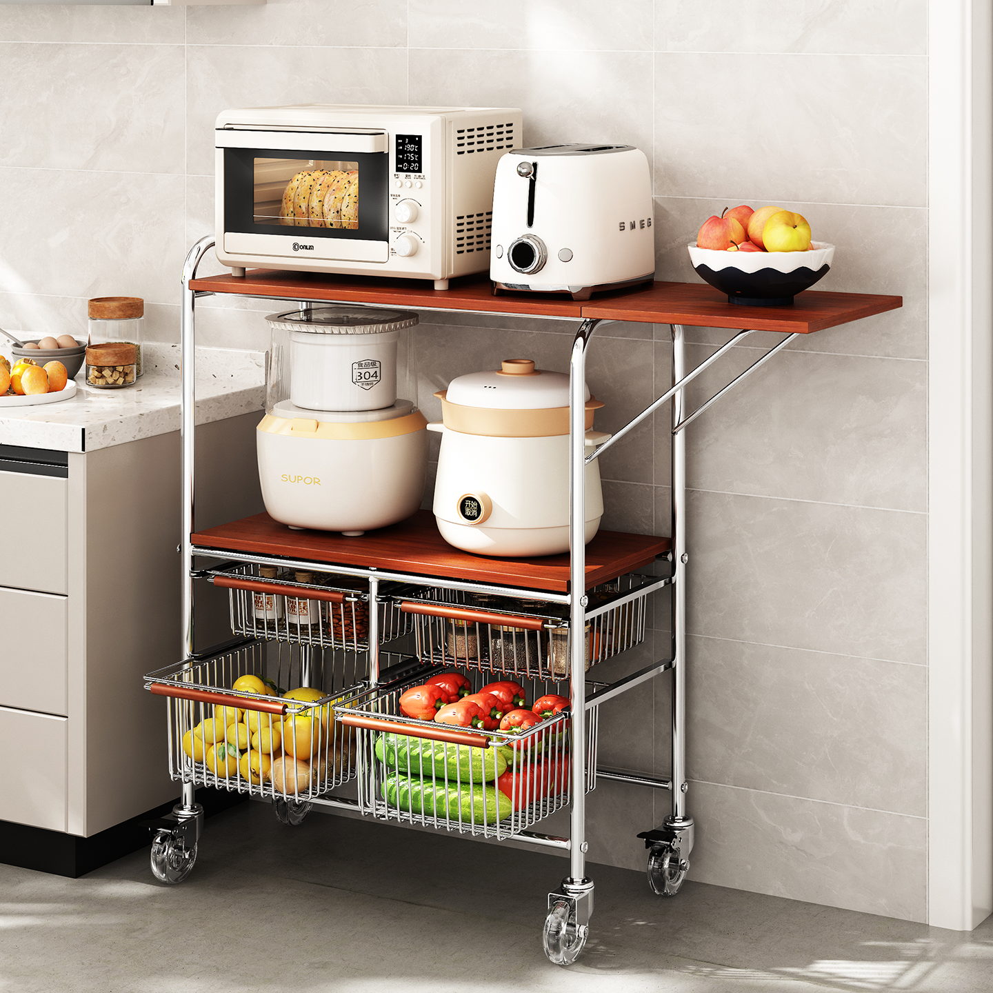 新款厨房置物架多功能收纳架家用落地多层餐边柜抽屉式拉篮小推车,厨房/烹饪用具,厨房置物架/置物柜/角架,淘宝优惠券,粉丝福利购,淘宝优惠卷