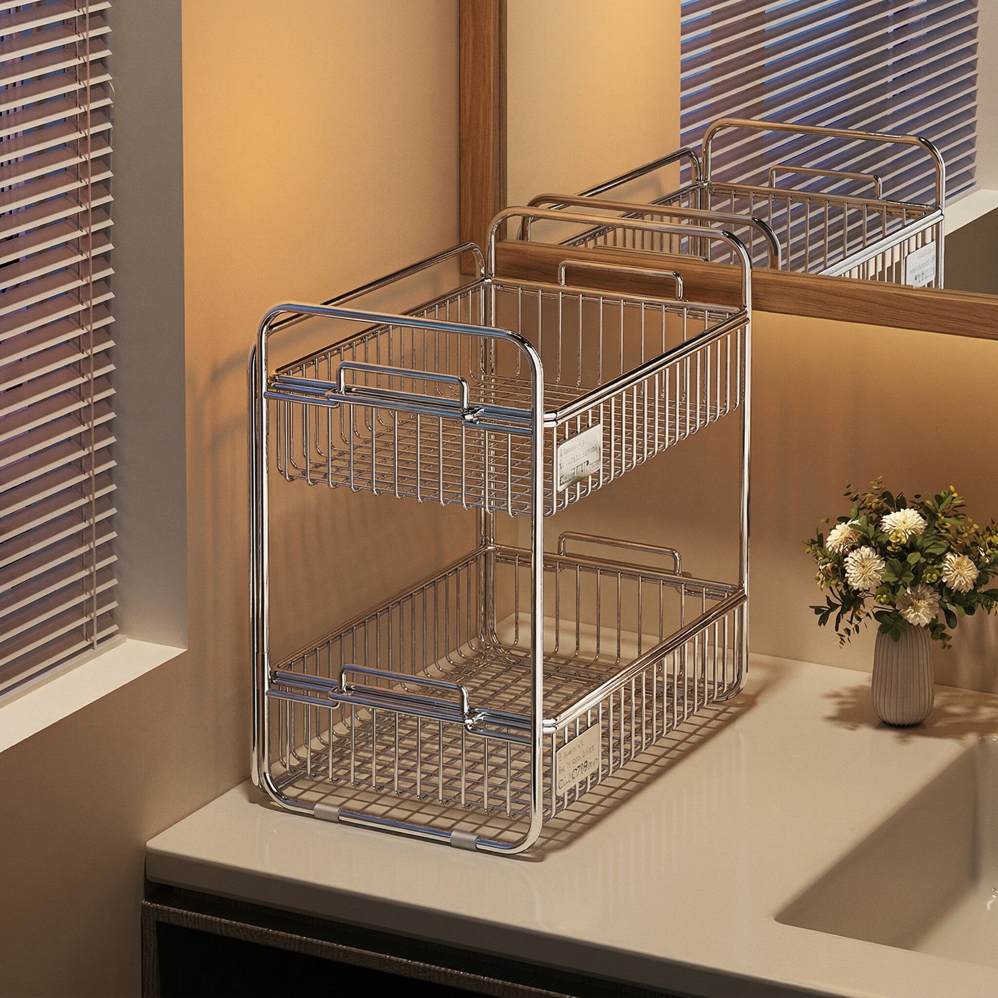 洗漱台侧边置物架浴室台面化妆护肤品收纳架304不锈钢双层收纳篮