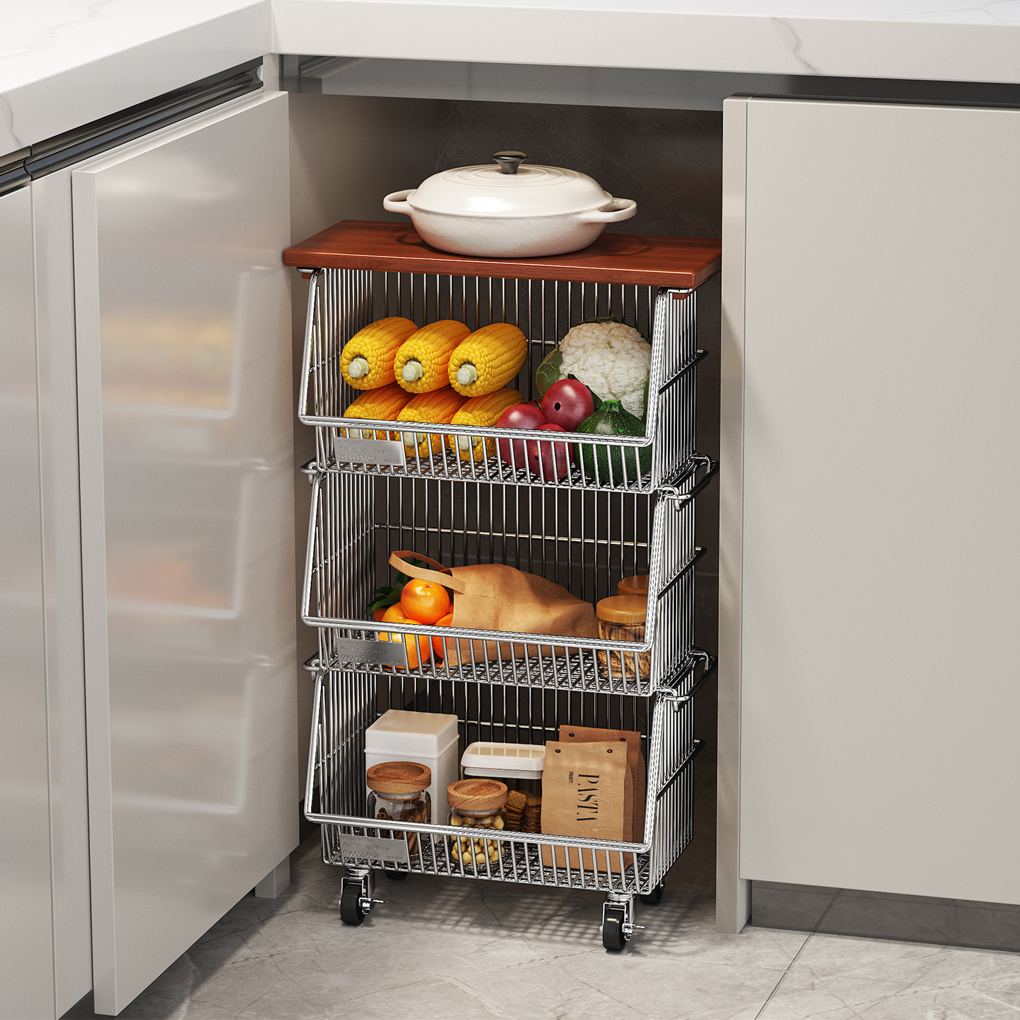 304不锈钢厨房菜篮子置物架橱柜内置移动推车落地多层果蔬收纳架,厨房/烹饪用具,果蔬置物架/篮/框,淘宝优惠券,粉丝福利购,淘宝优惠卷