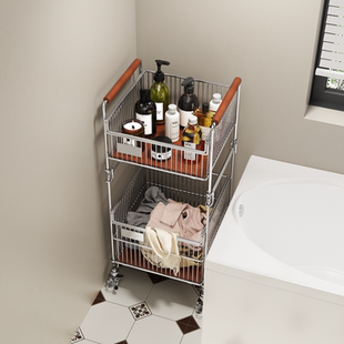 中古风脏衣篮带轮大容量浴室脏衣篓家用推车卫生间置物架收纳架子