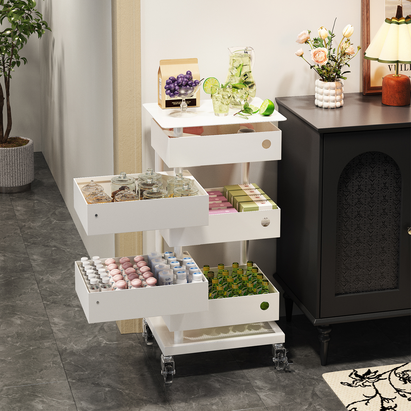 a生可旋转推车置物架零食收纳架