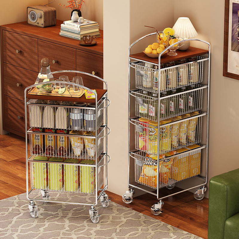 中古风家用小推车置物架零食收纳架客厅高颜值沙发侧边柜夹缝架子,收纳整理,家用收纳手推车,淘宝优惠券,粉丝福利购,淘宝优惠卷