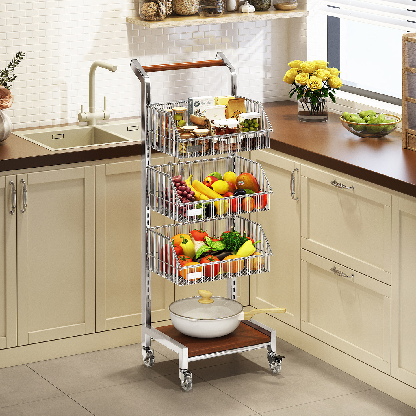 厨房菜篮子置物架新款落地多层锅具蔬菜收纳筐多功能小推车调料架,厨房/烹饪用具,厨房置物架/置物柜/角架,淘宝优惠券,粉丝福利购,淘宝优惠卷