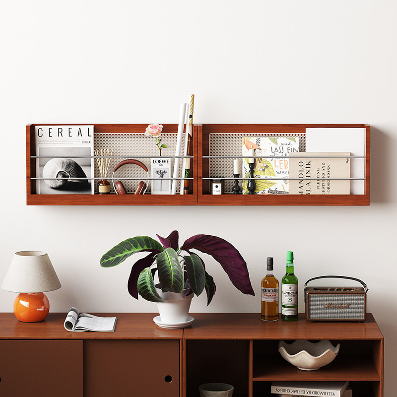 中古风编藤壁挂置物架墙客厅墙上简约书报刊架装饰杂志收纳展示架