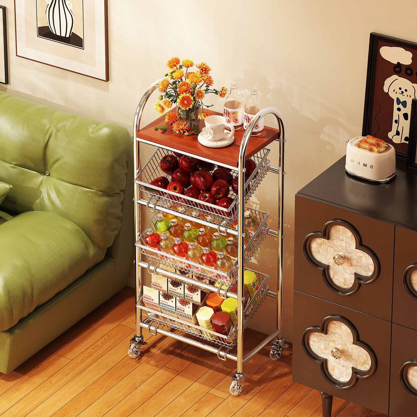 中古客厅零食置物架沙发边几小推车家用高颜值移动茶几多层整理架,住宅家具,移动边几/推车,淘宝优惠券,粉丝福利购,淘宝优惠卷