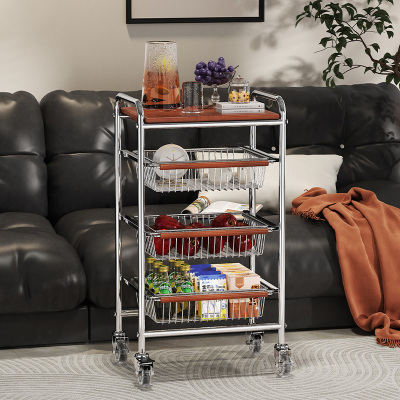 不锈钢落地式零食置物架客厅高颜值可移动小推车卧室水果收纳架子