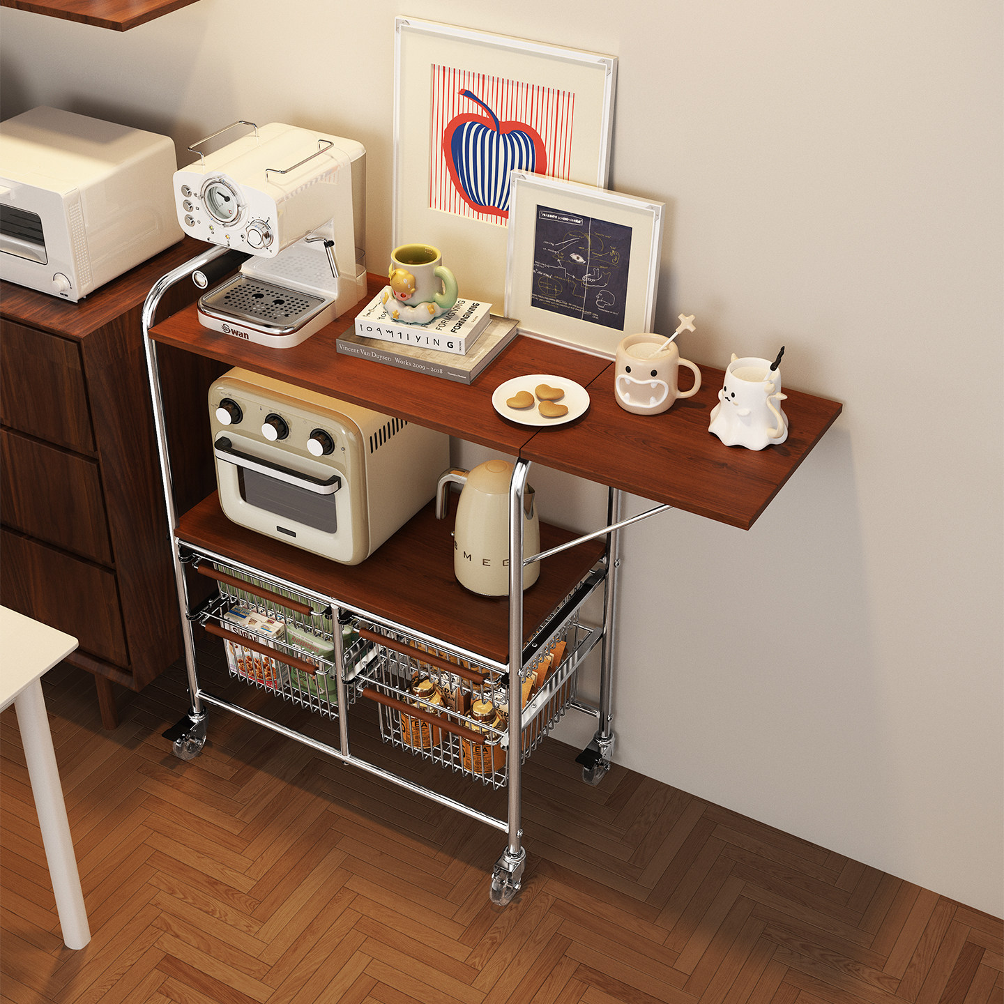 客厅咖啡机摆放置物架移动水吧台餐边柜储物柜落地式多功能小推车,住宅家具,移动边几/推车,淘宝优惠券,粉丝福利购,淘宝优惠卷