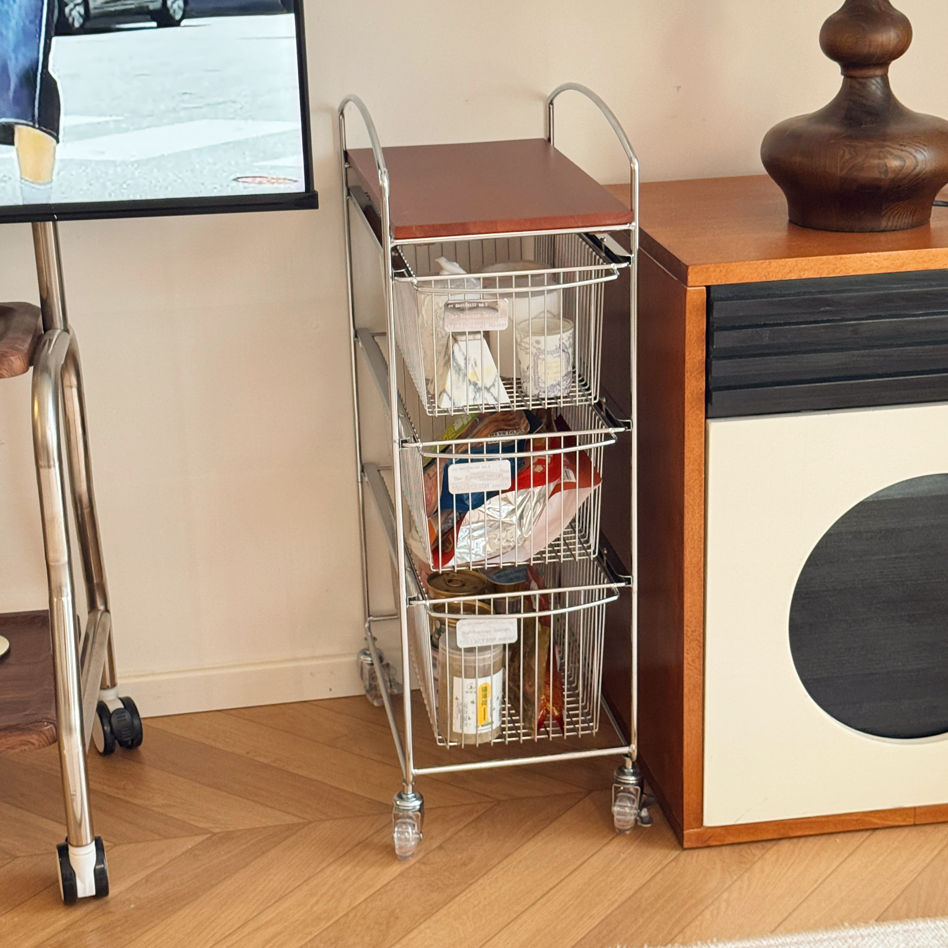 零食置物架不锈钢小推车客厅实木边几储物柜厨房水果蔬菜收纳架子,收纳整理,零食收纳筐,淘宝优惠券,粉丝福利购,淘宝优惠卷