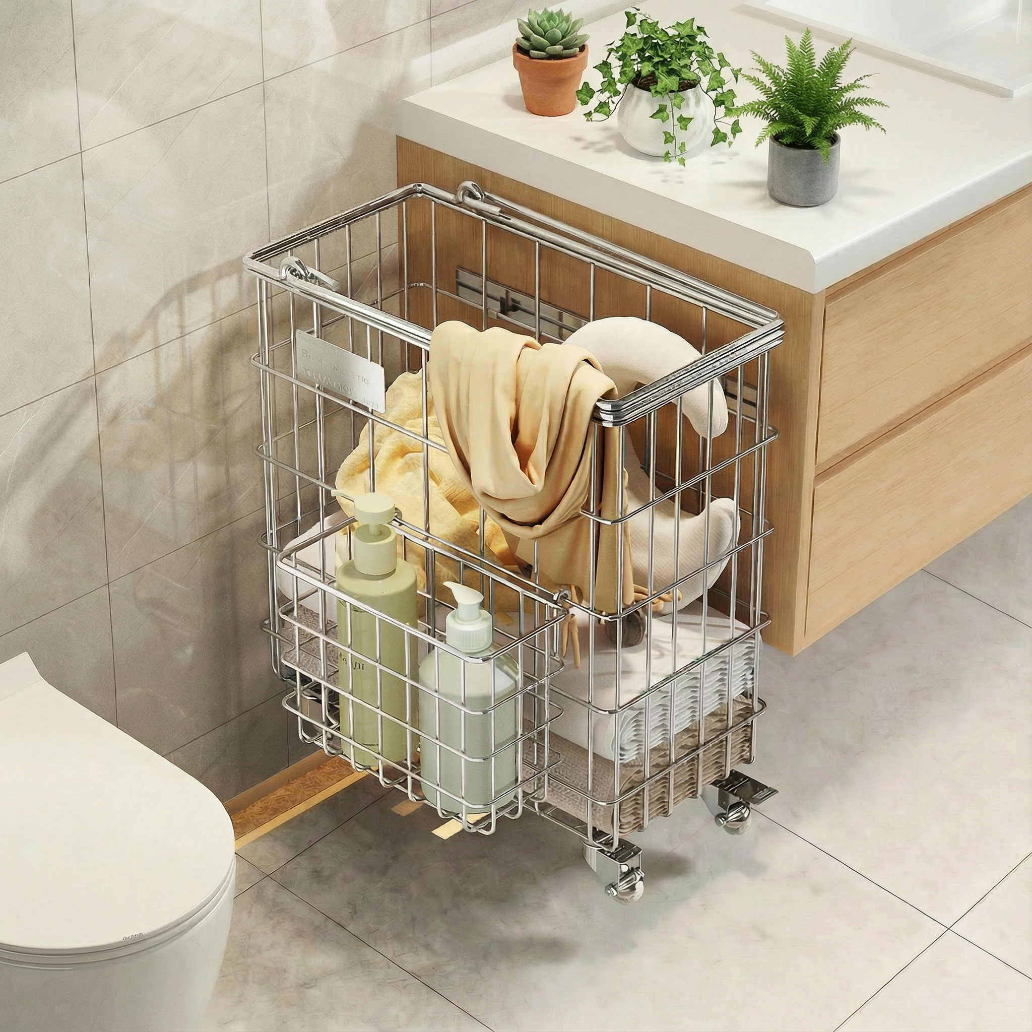 免打孔壁挂脏衣篮浴室置物架家用不锈钢衣服收纳筐卫生间收纳神器,收纳整理,挂篮,淘宝优惠券,粉丝福利购,淘宝优惠卷