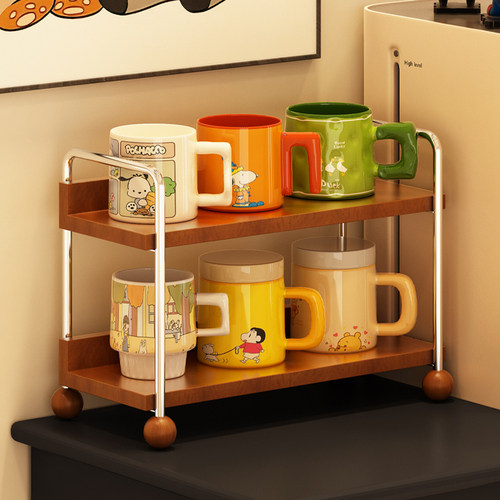 中古实木多层格子杯架桌面杯子陈列展示架家用马克杯咖啡杯置物架