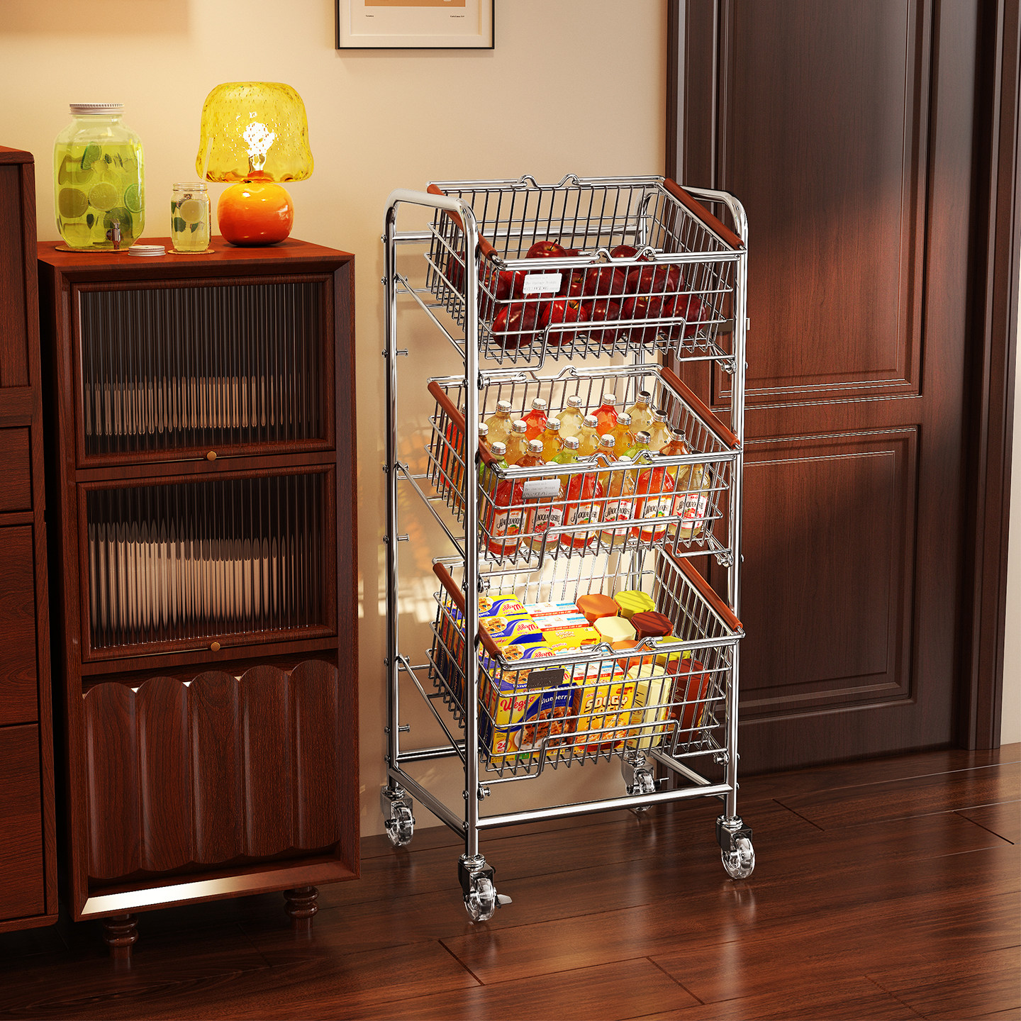 a生中古小推车客厅移动落地零食置物架厨房放蔬菜篮子餐边收纳柜,收纳整理,收纳柜,淘宝优惠券,粉丝福利购,淘宝优惠卷