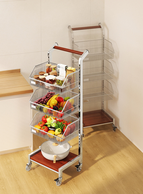 厨房蔬菜置物架多功能水果蔬菜篮子收纳筐家用落地多层零食小推车