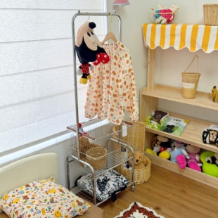 儿童衣帽架落地挂衣架宝宝卧室脏衣篓可移动床边挂包架收纳置物架