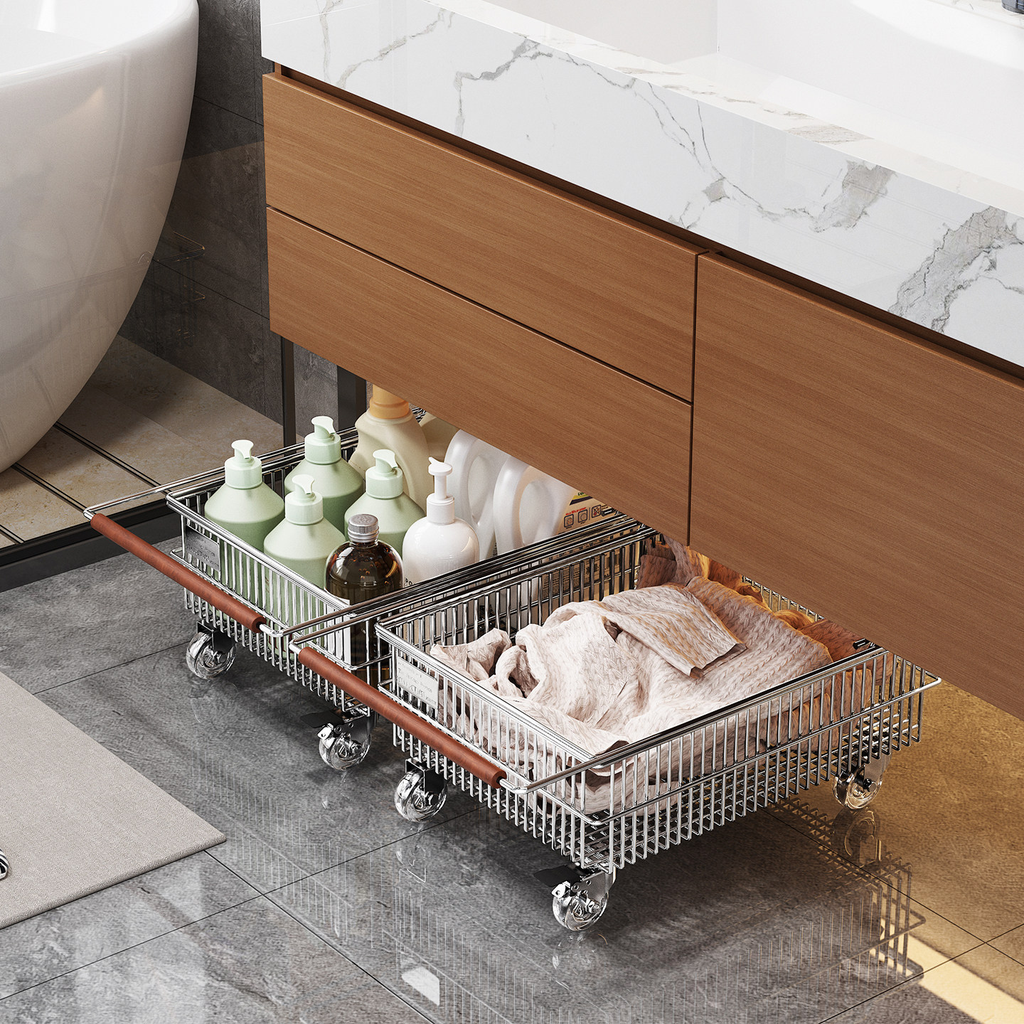 中古风浴室柜下脏衣篮高级感轻奢衣服收纳筐洗漱台下洗衣篮小推车,收纳整理,脏衣篮,淘宝优惠券,粉丝福利购,淘宝优惠卷