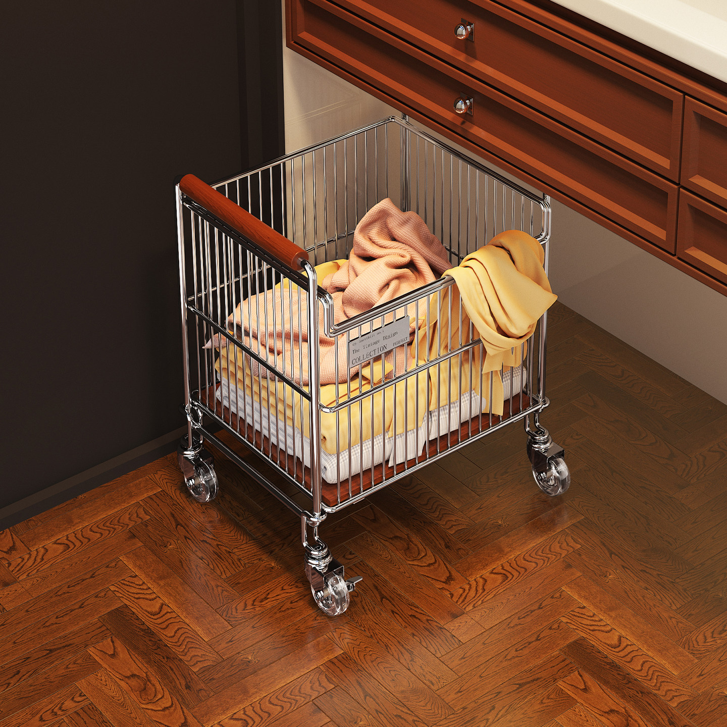 中古风脏衣篮可移动大容量收纳架浴室柜下收纳筐带轮脏衣篓小推车,住宅家具,搁板/置物架/家用陈列架,淘宝优惠券,粉丝福利购,淘宝优惠卷