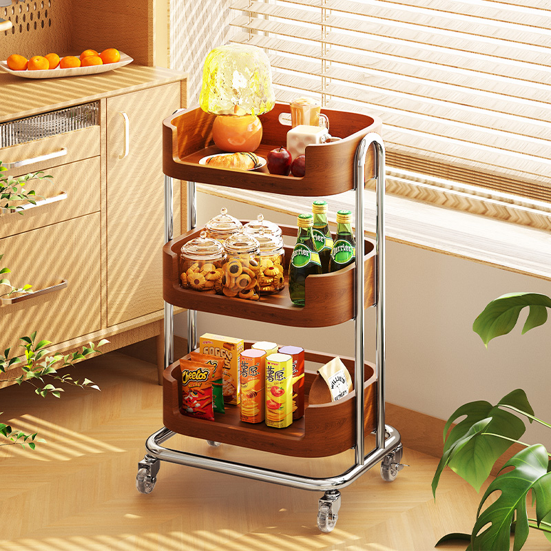 a生水果零食置物架实木多层推车