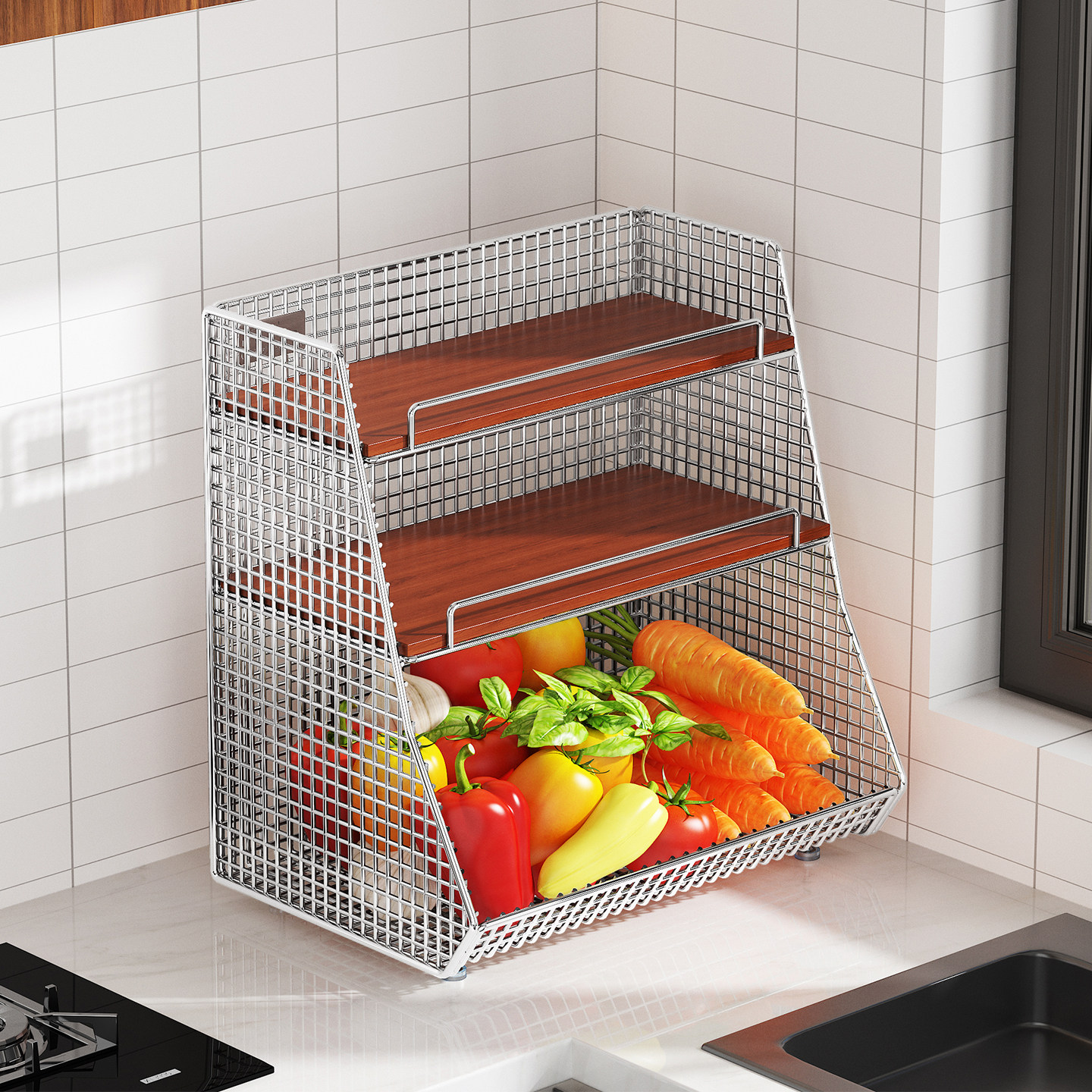 厨房台面果蔬菜篮子分层家用调料品置物架调味料油盐酱醋收纳架子,厨房/烹饪用具,厨房置物架/置物柜/角架,淘宝优惠券,粉丝福利购,淘宝优惠卷