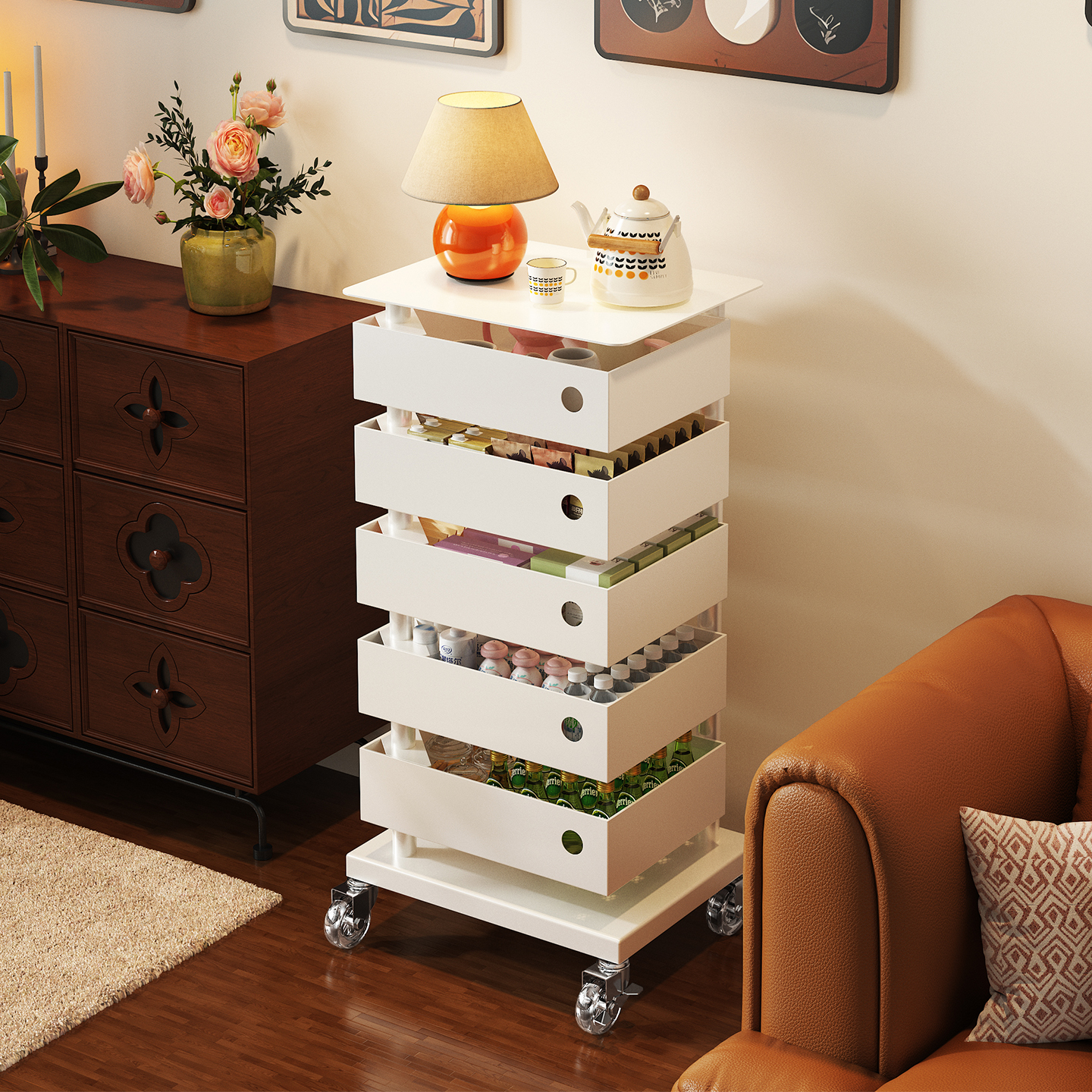 a生奶油风沙发边几客厅移动边柜