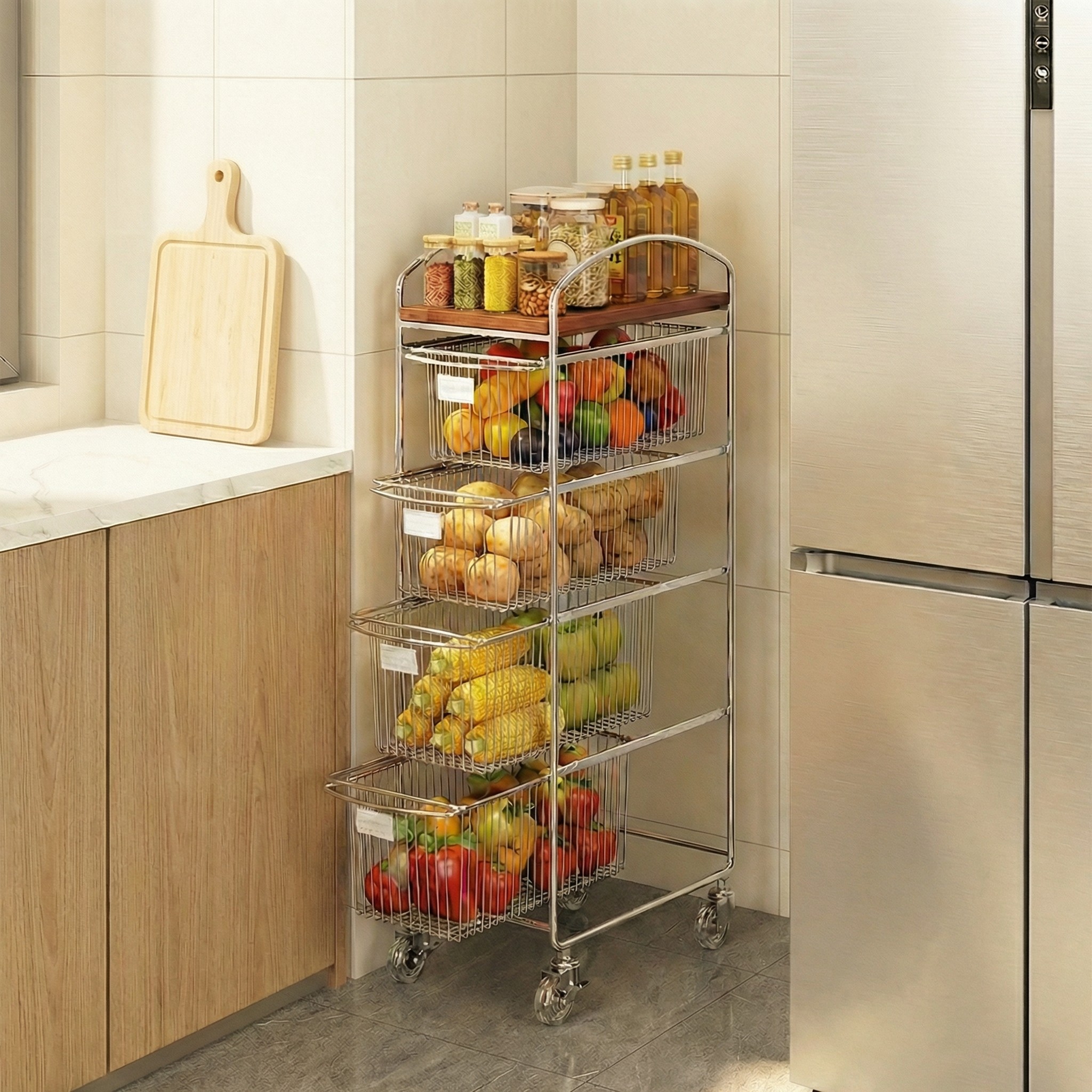 厨房夹缝置物架冰箱侧面极窄缝隙抽拉柜不锈钢落地果蔬收纳小推车,住宅家具,窄缝架,淘宝优惠券,粉丝福利购,淘宝优惠卷