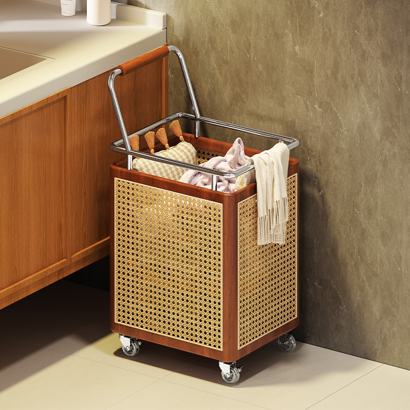 a生藤编脏衣篓推车脏衣服收纳筐