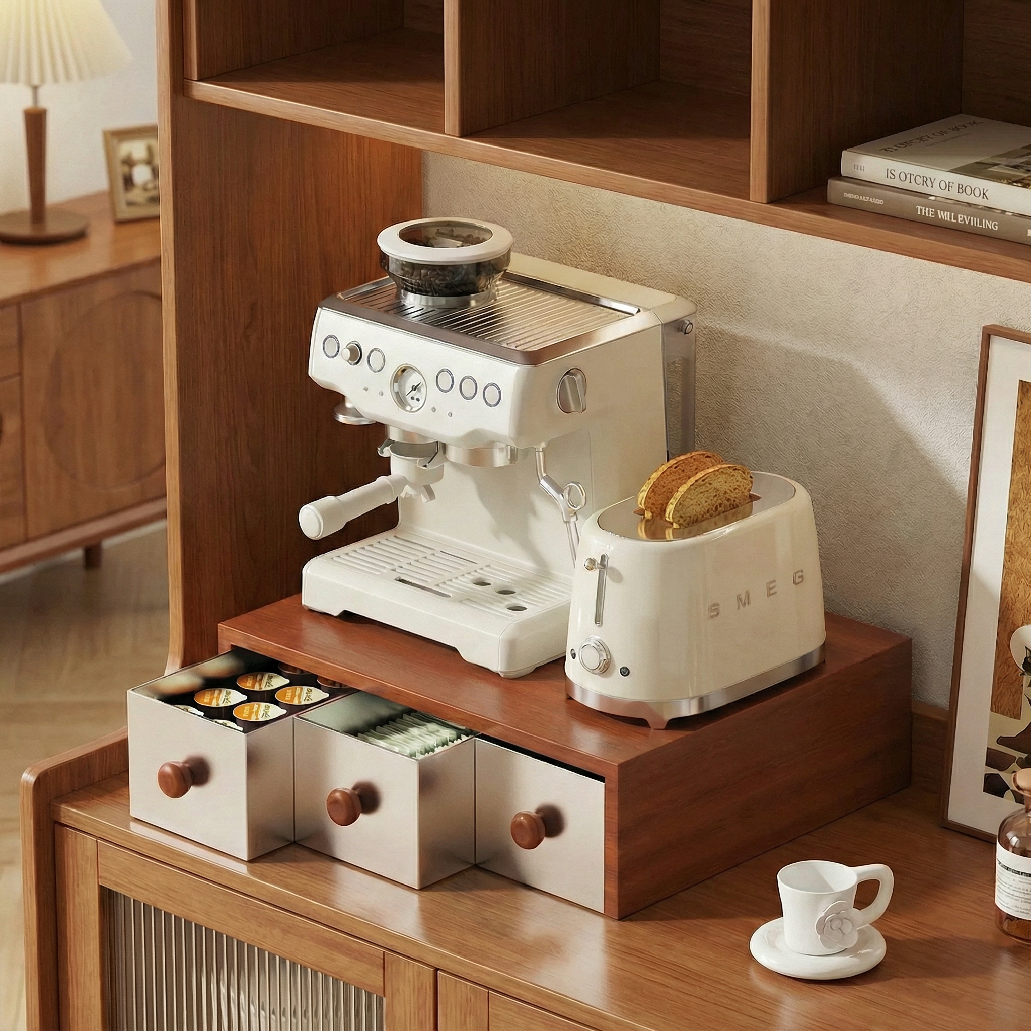 台面咖啡机置物架水杯茶杯收纳盒客厅橱柜收纳架抽屉式防尘收纳柜