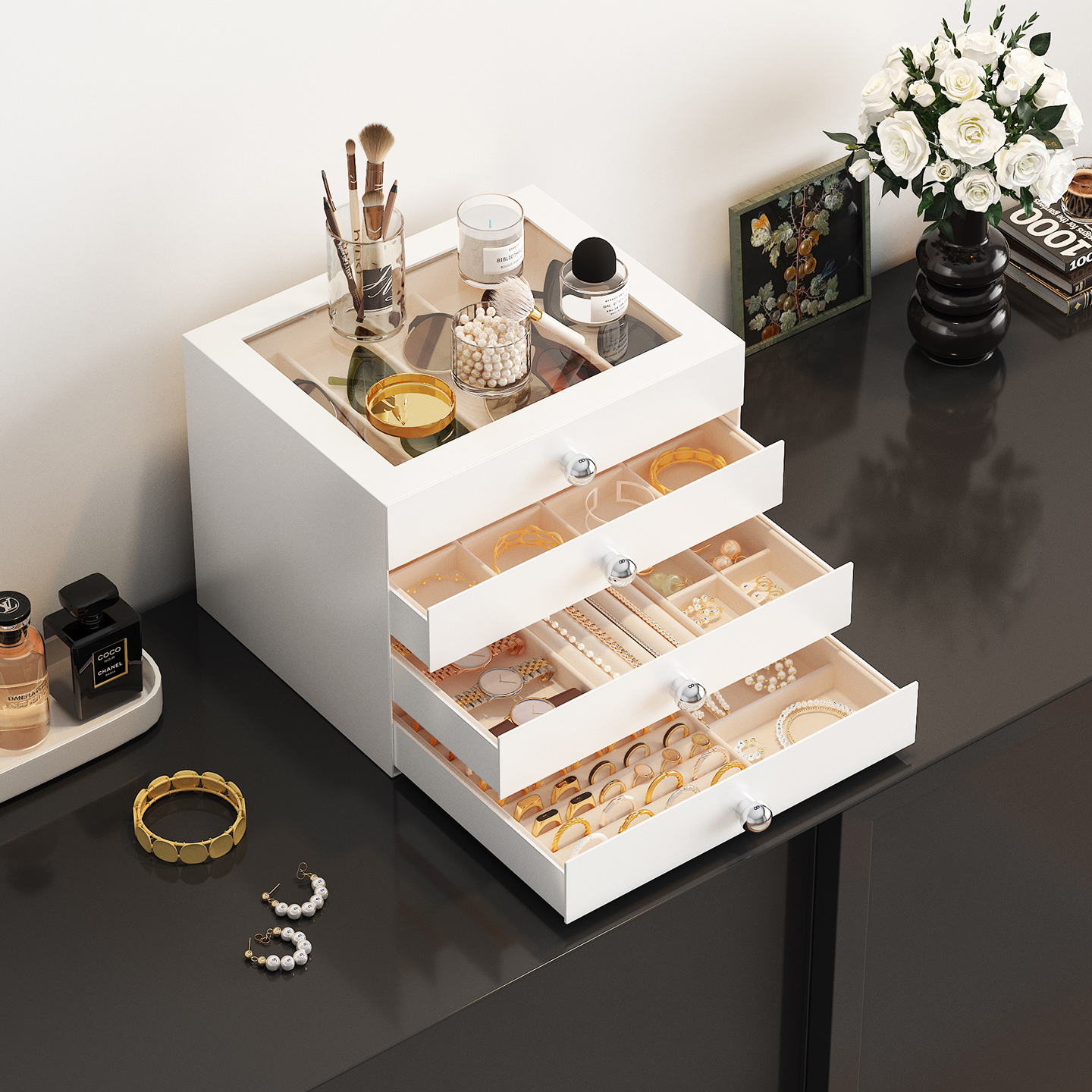 黄金首饰收纳盒耳环戒指项链多层饰品盒高档精致大容量珠宝收纳盒