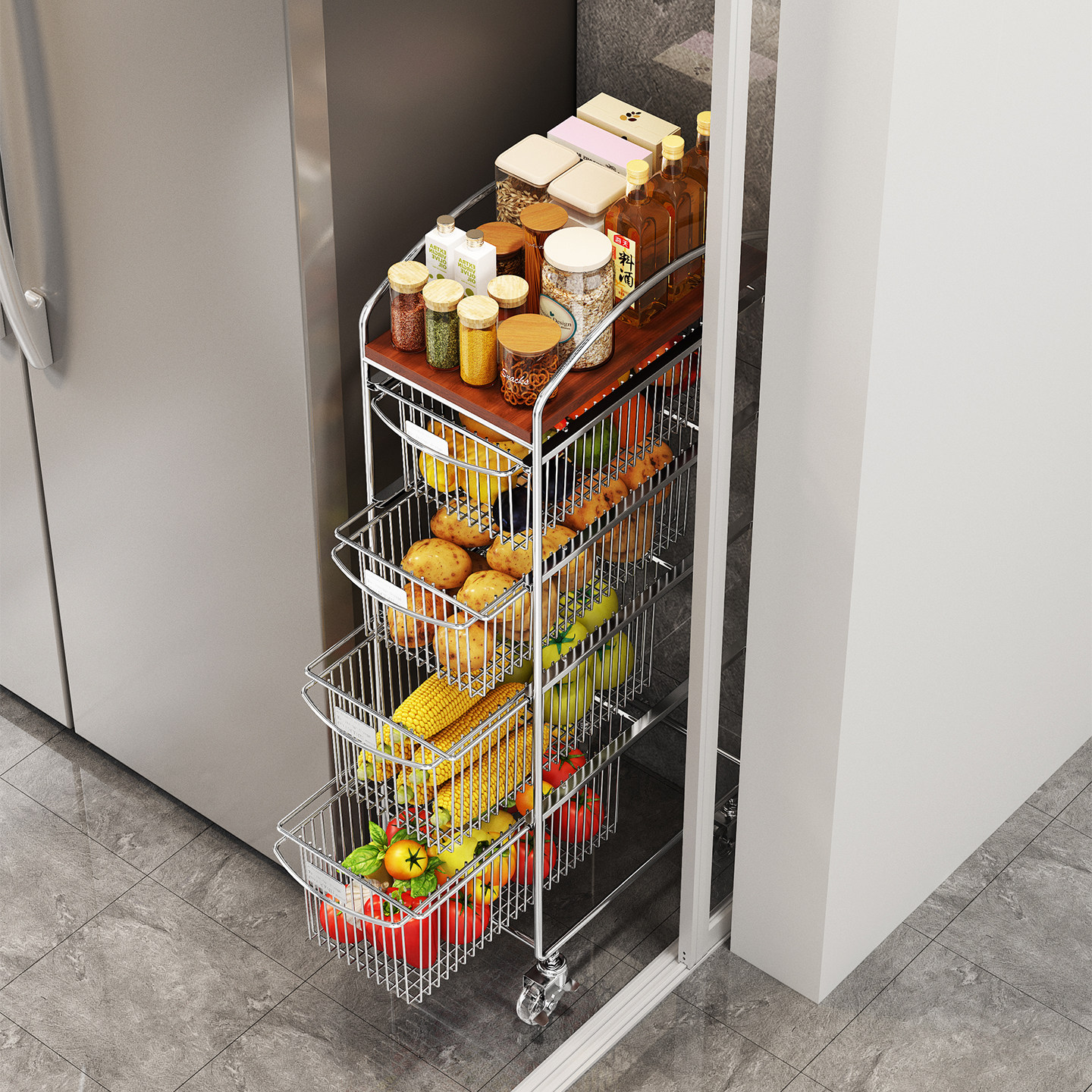 中古厨房夹缝置物架极窄缝隙收纳柜多层冰箱侧面抽拉柜果蔬小推车,厨房/烹饪用具,厨房置物架/置物柜/角架,淘宝优惠券,粉丝福利购,淘宝优惠卷