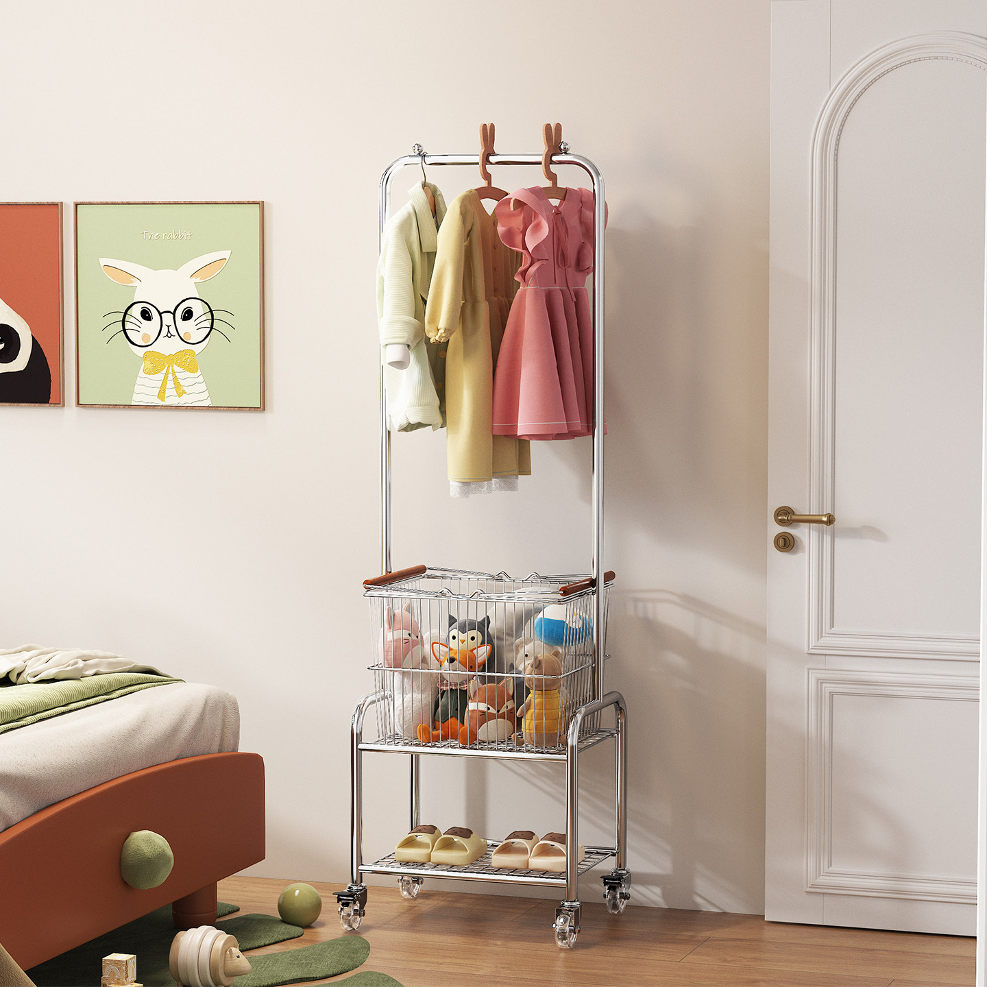 儿童衣帽架落地卧室小型移动挂衣架带篮收纳置物架家用房间晾衣架,住宅家具,儿童衣帽架,淘宝优惠券,粉丝福利购,淘宝优惠卷
