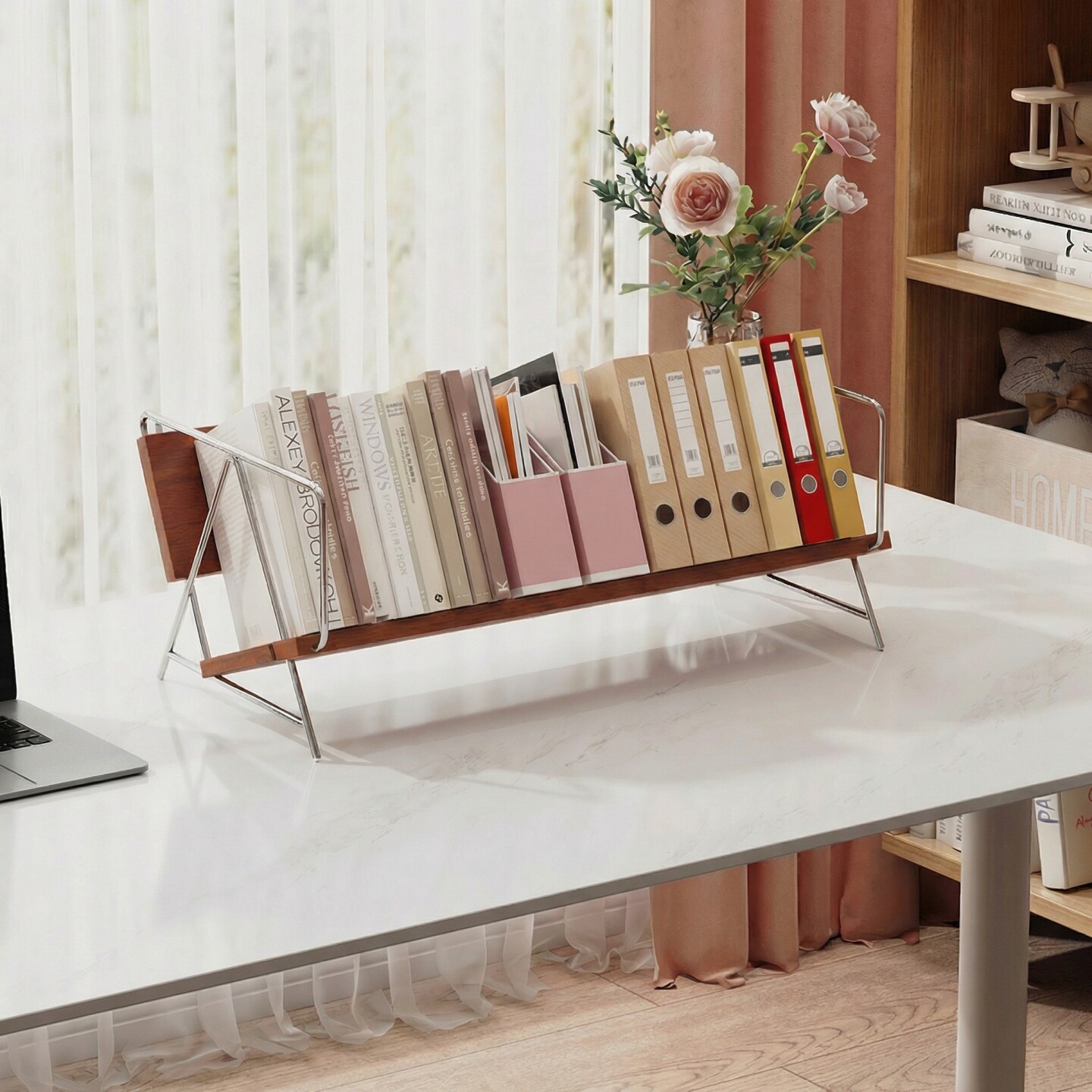 中古桌面书架小型台面办公文件整理收纳架实木飘窗置物架创意书立