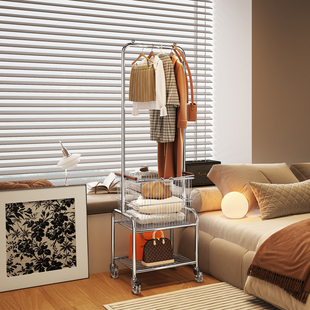 卧室衣帽架床头柜一体落地移动挂衣架衣服置物架床边晚上放衣神器