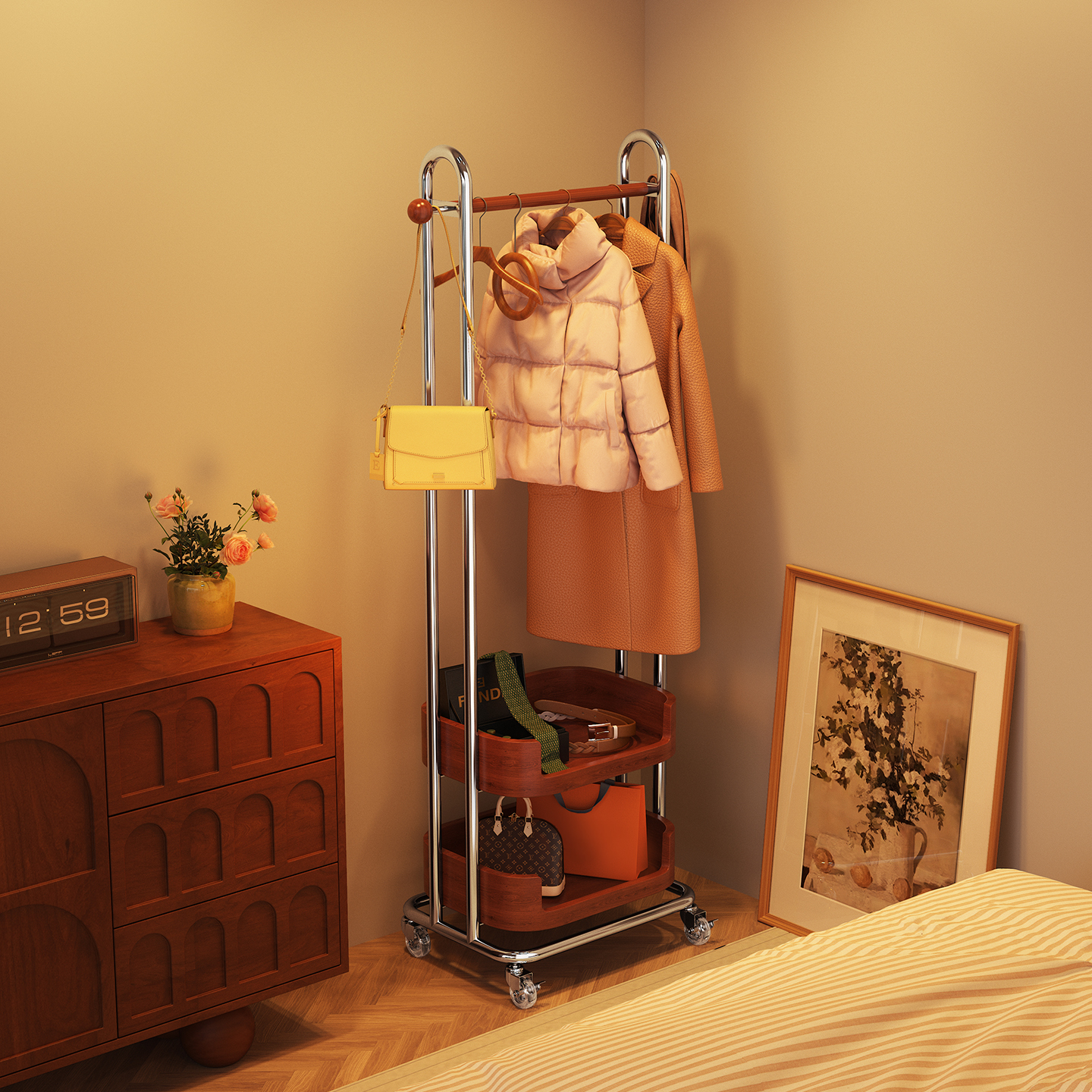 a生落地式挂衣架家用多层置物架