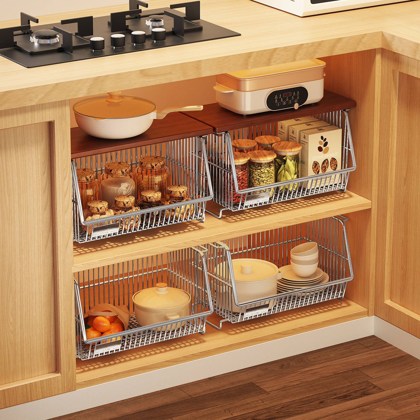 中古风厨房置物架不锈钢橱柜内多层收纳篮多功能调料品碗碟分层架,厨房/烹饪用具,厨房抽屉置物架,淘宝优惠券,粉丝福利购,淘宝优惠卷