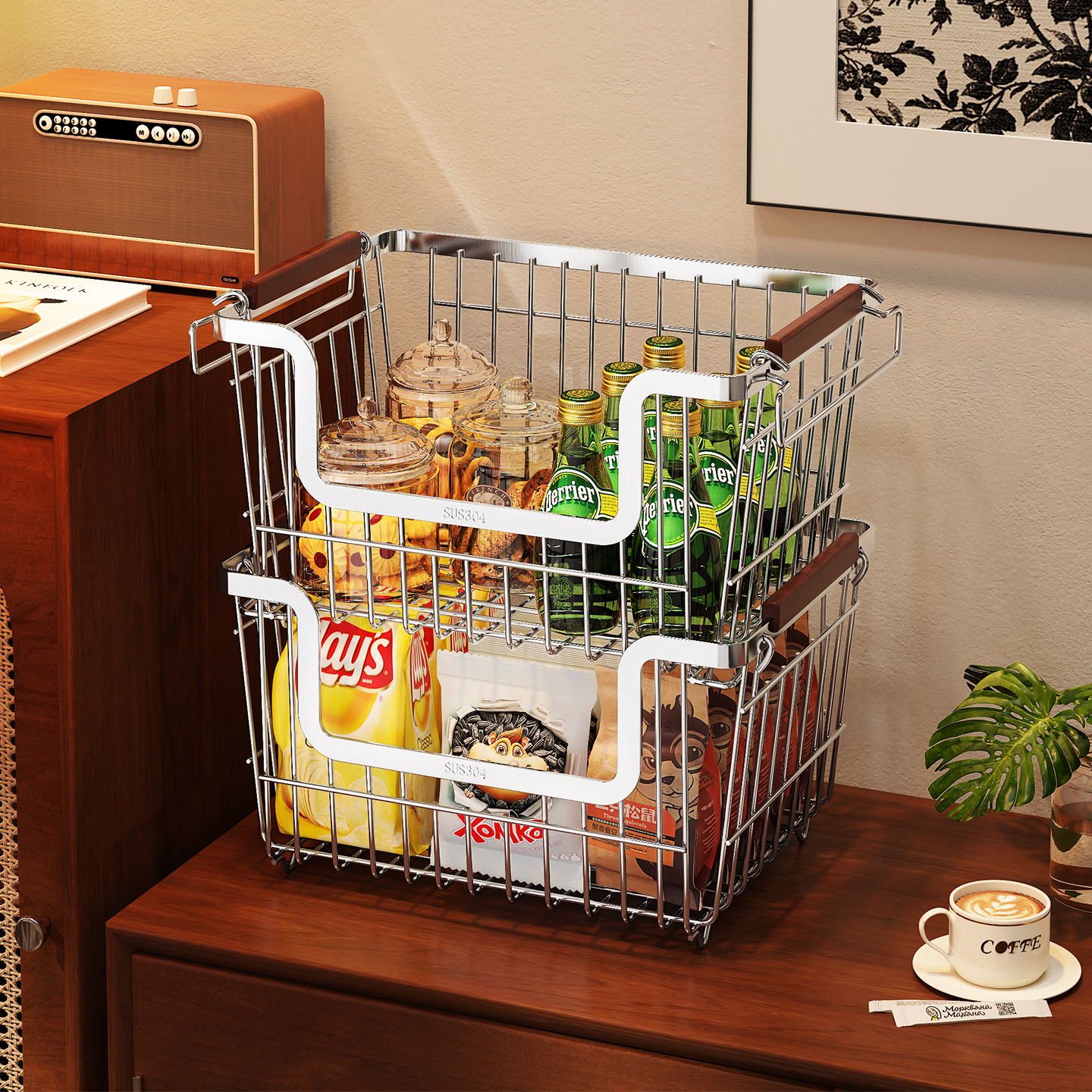 a生不锈钢零食置物架橱柜整理箱