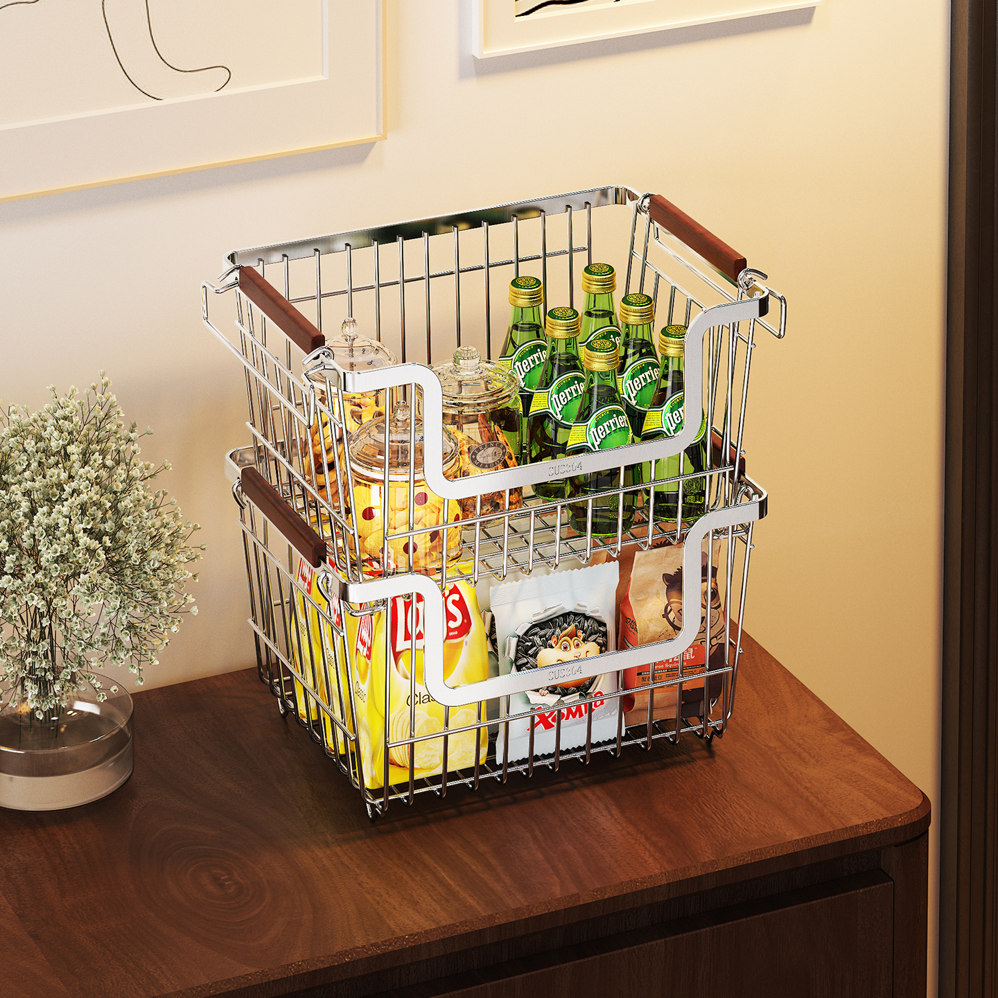 a生客厅桌面不锈钢零食收纳筐