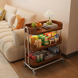 a生客厅零食收纳柜实木餐边储物柜可移动边几桌家用小推车置物架