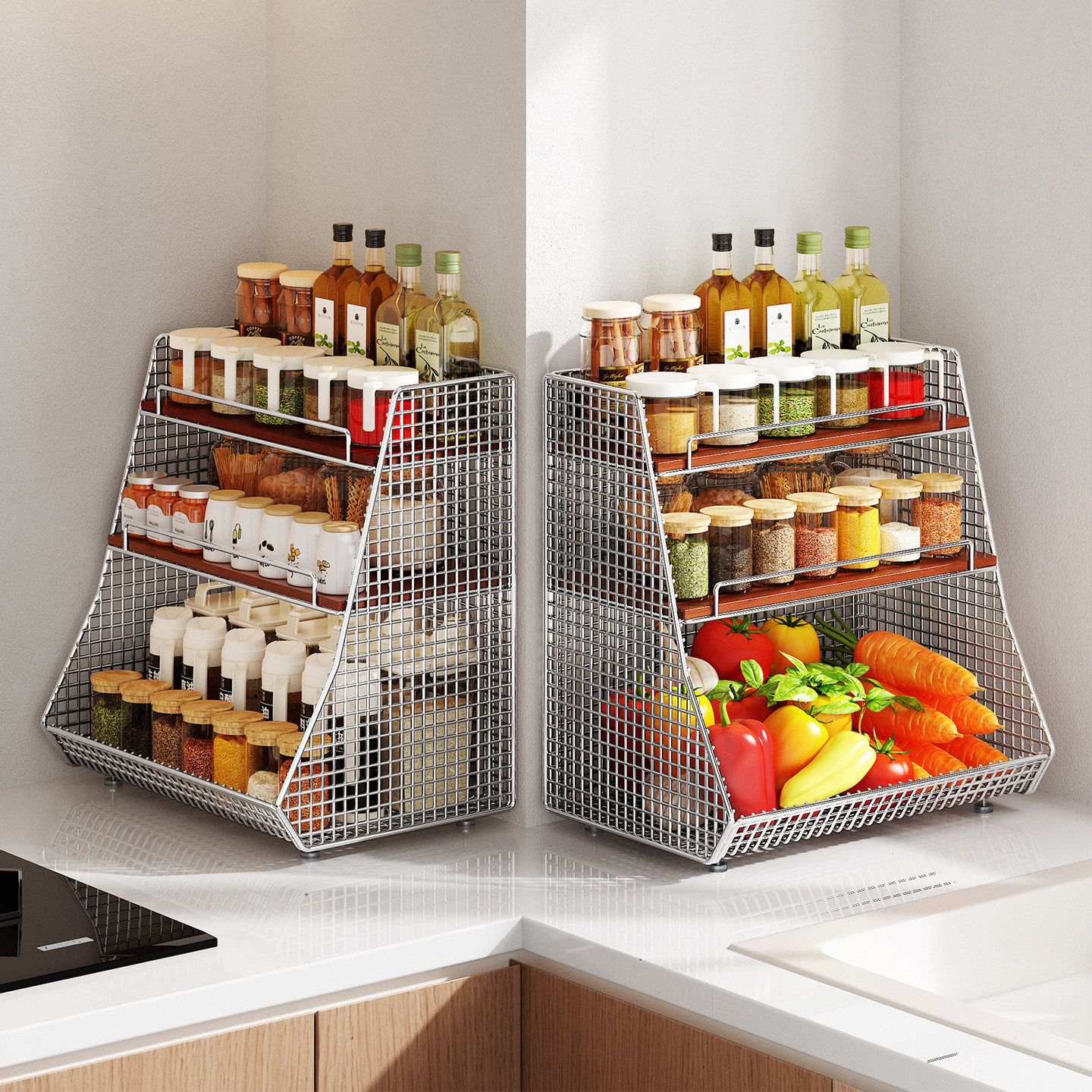 新款厨房蔬菜置物架台面多层储物篮子多功能调料收纳架家用零食架,厨房/烹饪用具,果蔬置物架/篮/框,淘宝优惠券,粉丝福利购,淘宝优惠卷