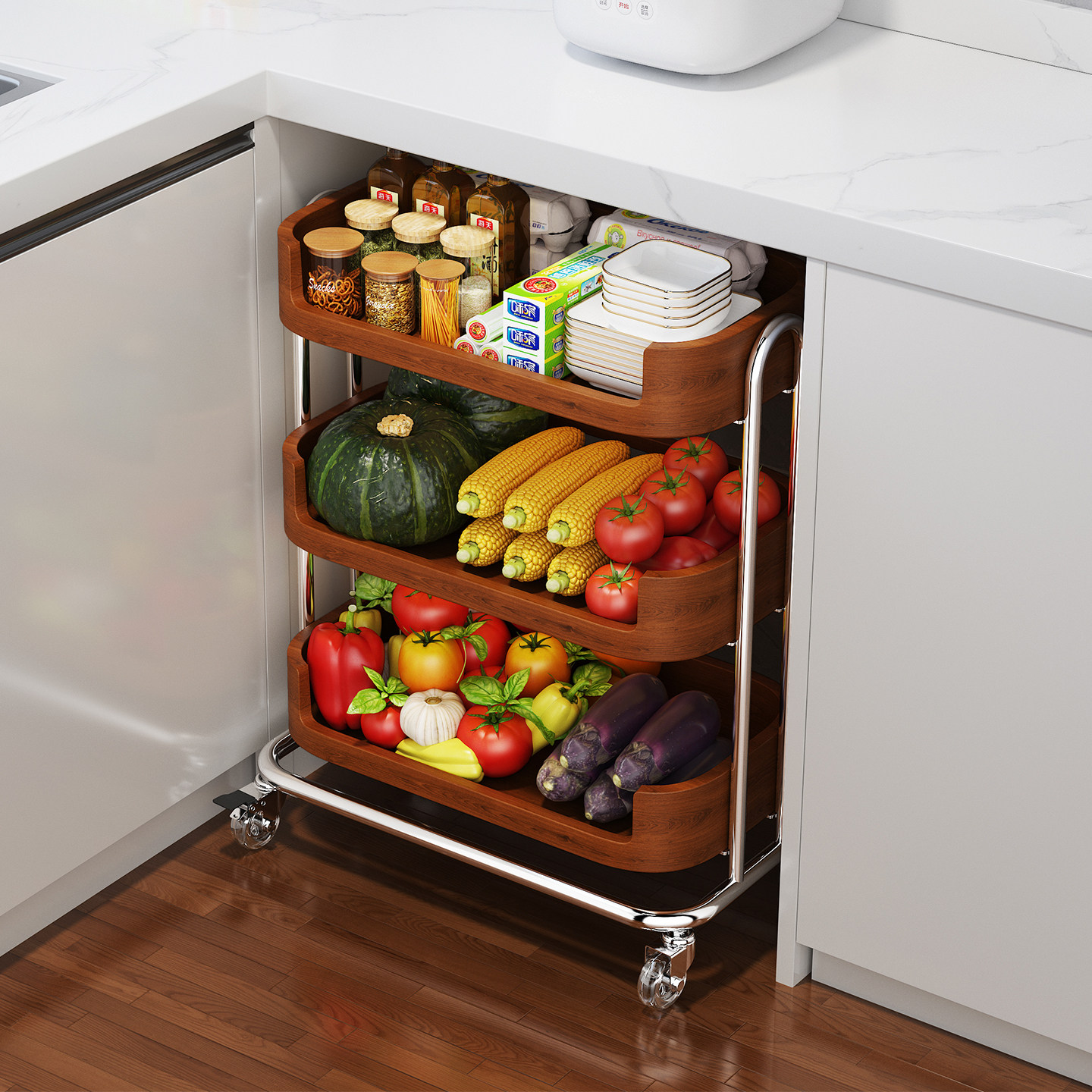 厨房台下置物架落地多层橱柜内水果蔬菜收纳篮大容量家用收纳推车,厨房/烹饪用具,厨房置物架/置物柜/角架,淘宝优惠券,粉丝福利购,淘宝优惠卷