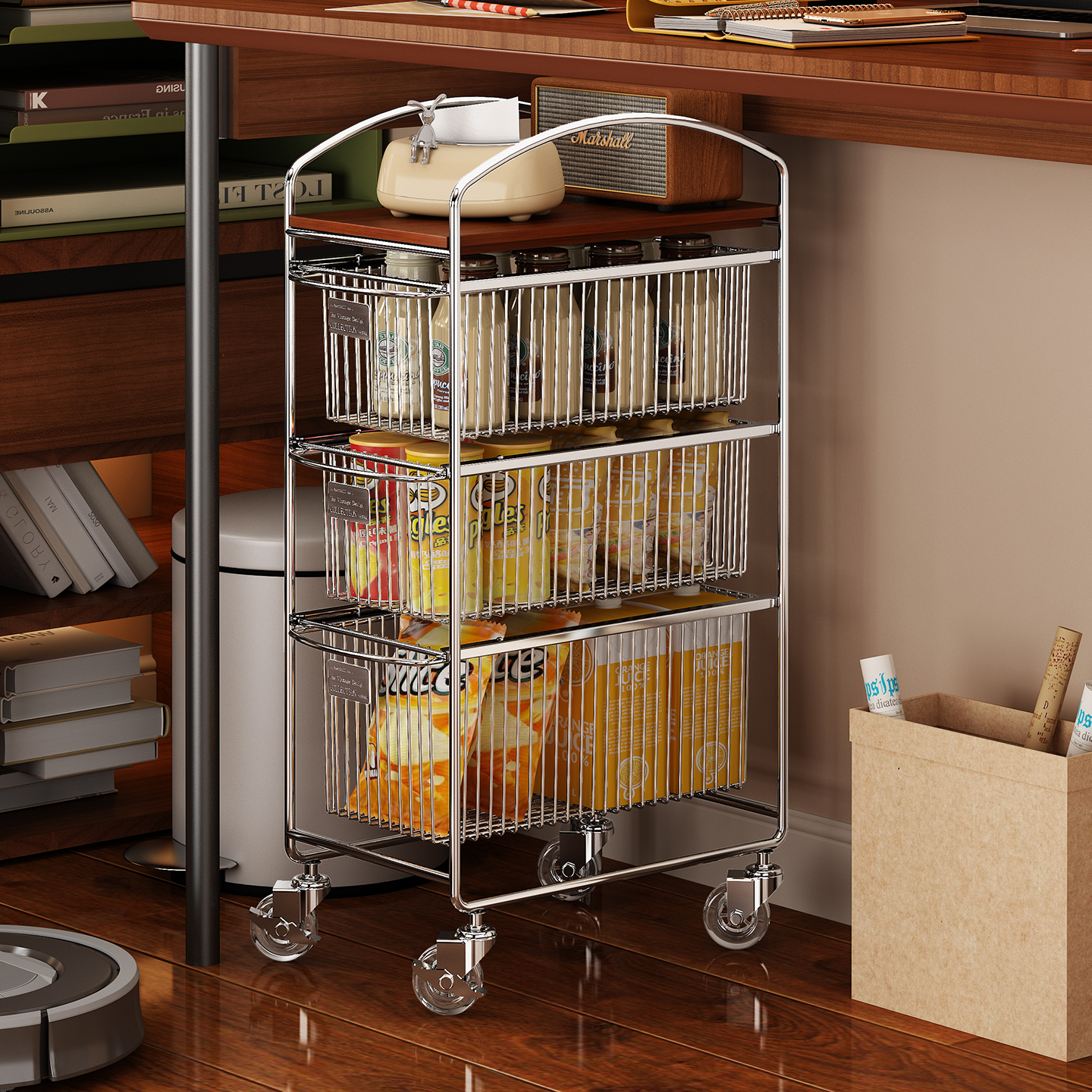 中古桌下置物架可移动书架多功能饮料收纳筐多层整理架零食小推车,收纳整理,整理架/置物架/收纳架,淘宝优惠券,粉丝福利购,淘宝优惠卷