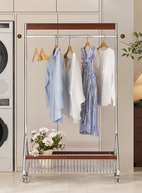 a生实木落地衣架主卧室挂次净衣服置物架可移动家用室内晾衣架子